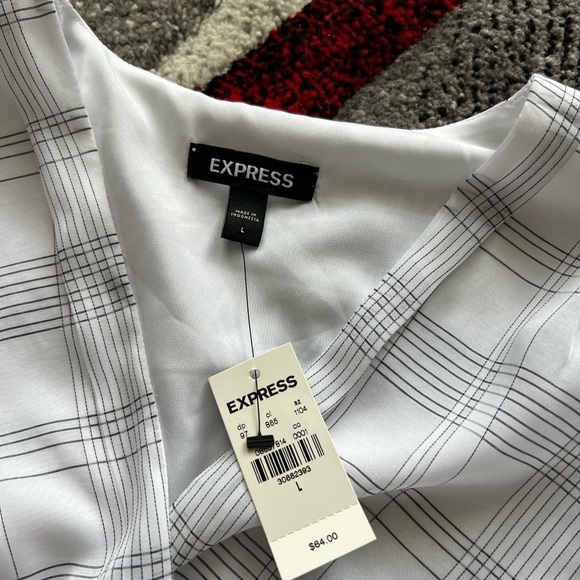 Express Windowpane Long Sleeve Peplum Blouse - Picture 2 of 4